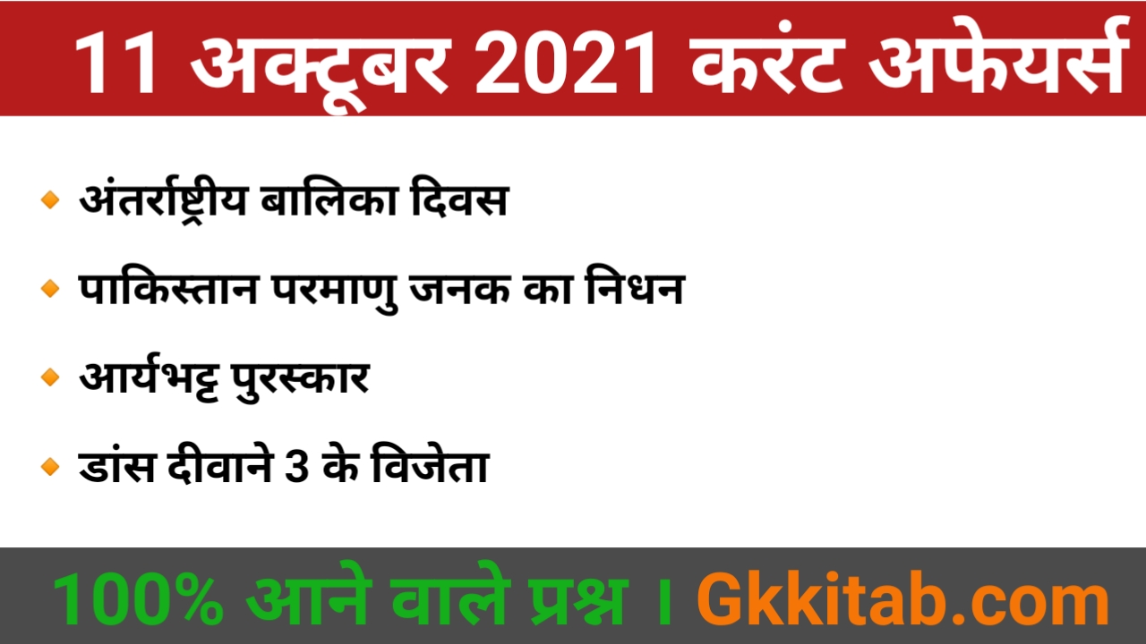 11 October 2021 Current Affairs in Hindi