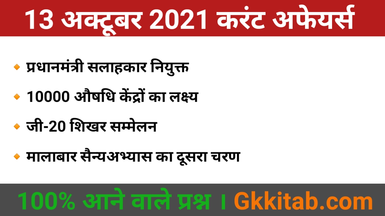 13 October 2021 Current Affairs in Hindi
