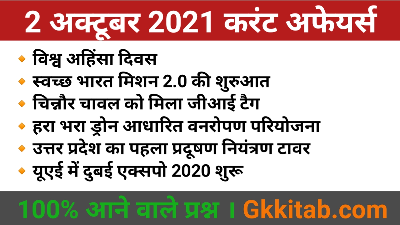 2 October 2021 Current Affairs in Hindi