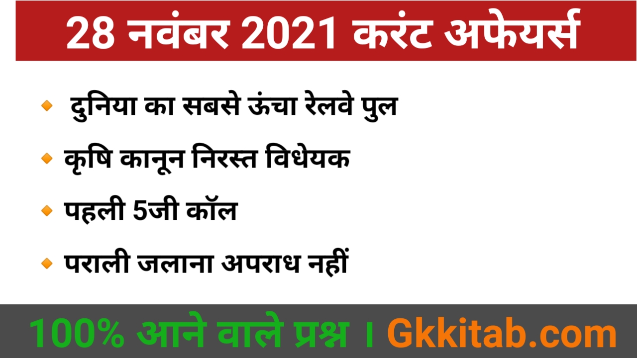28 November 2021 Current Affairs in Hindi