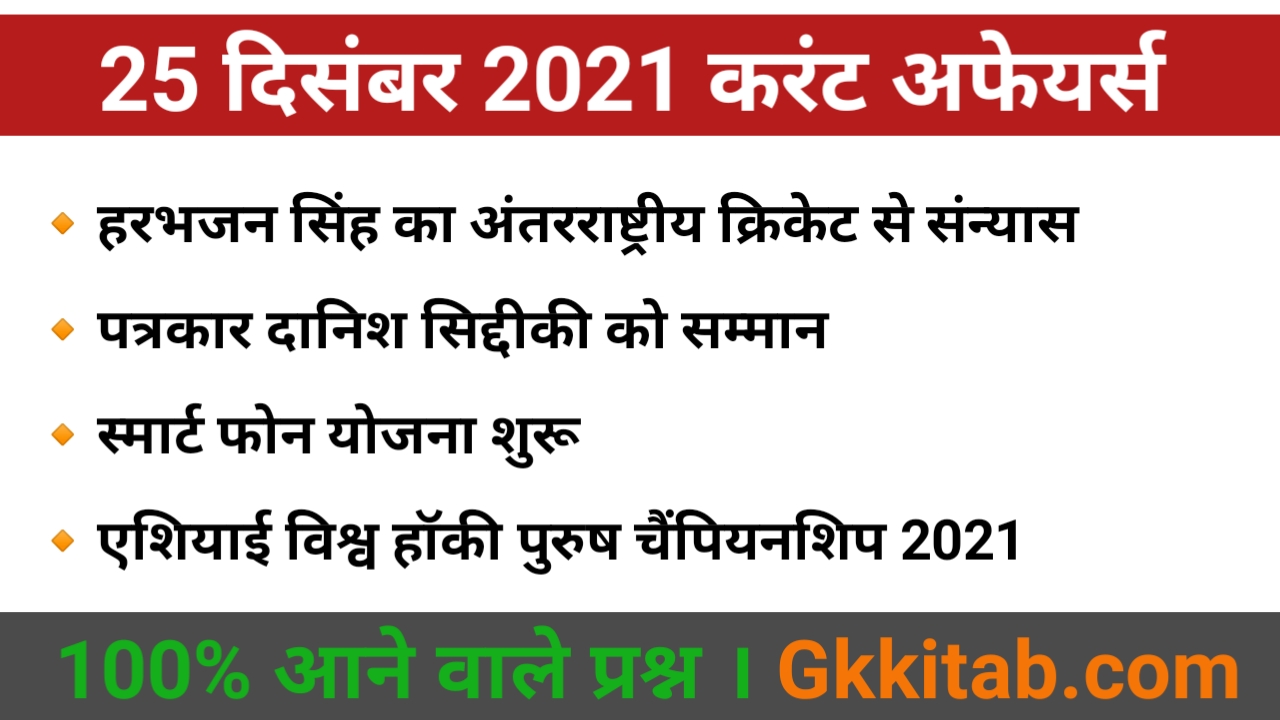25 December 2021 Current Affairs in Hindi