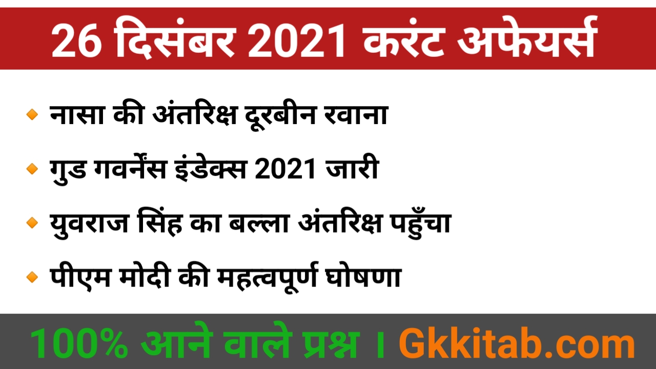 26 December 2021 Current Affairs in Hindi