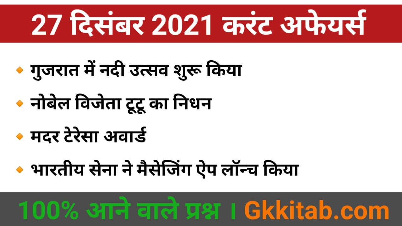 27 December 2021 Current Affairs in Hindi