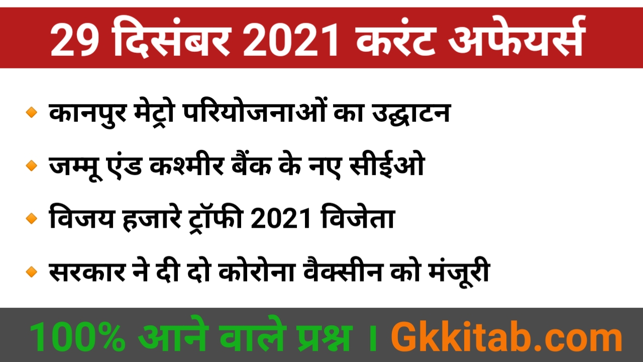 29 December 2021 Current Affairs in Hindi
