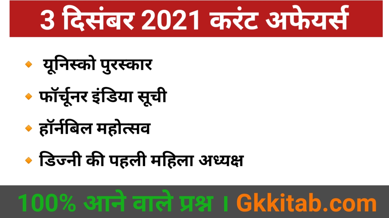 3 December 2021 Current Affairs in Hindi