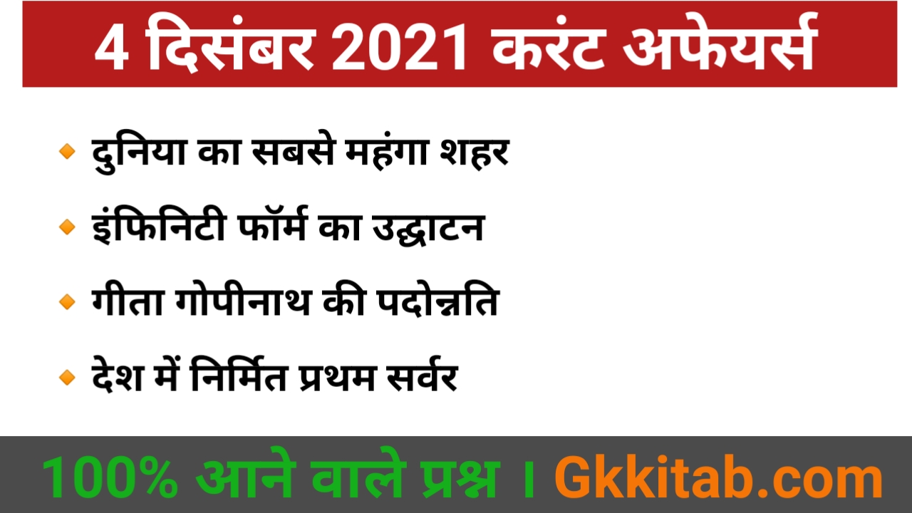 4 December 2021 Current Affairs in Hindi