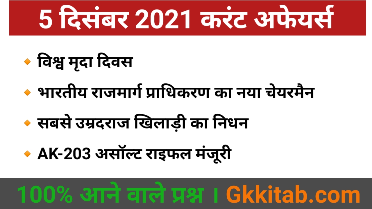 5 December 2021 Current Affairs in Hindi