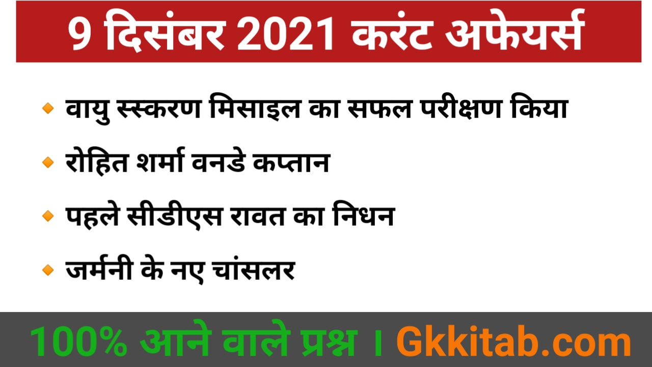 9 December 2021 Current Affairs in Hindi